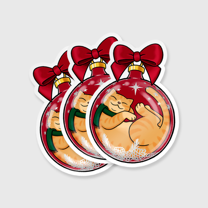 Gingerbread Glow Cat Ornament – 3″ Holiday Vinyl Sticker Pack
